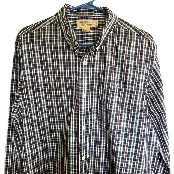 Duluth Trading Wrinkle Fighter Plaid Button Trim Fit Shirt Cotton Mens L EUC - Picture 2 of 7